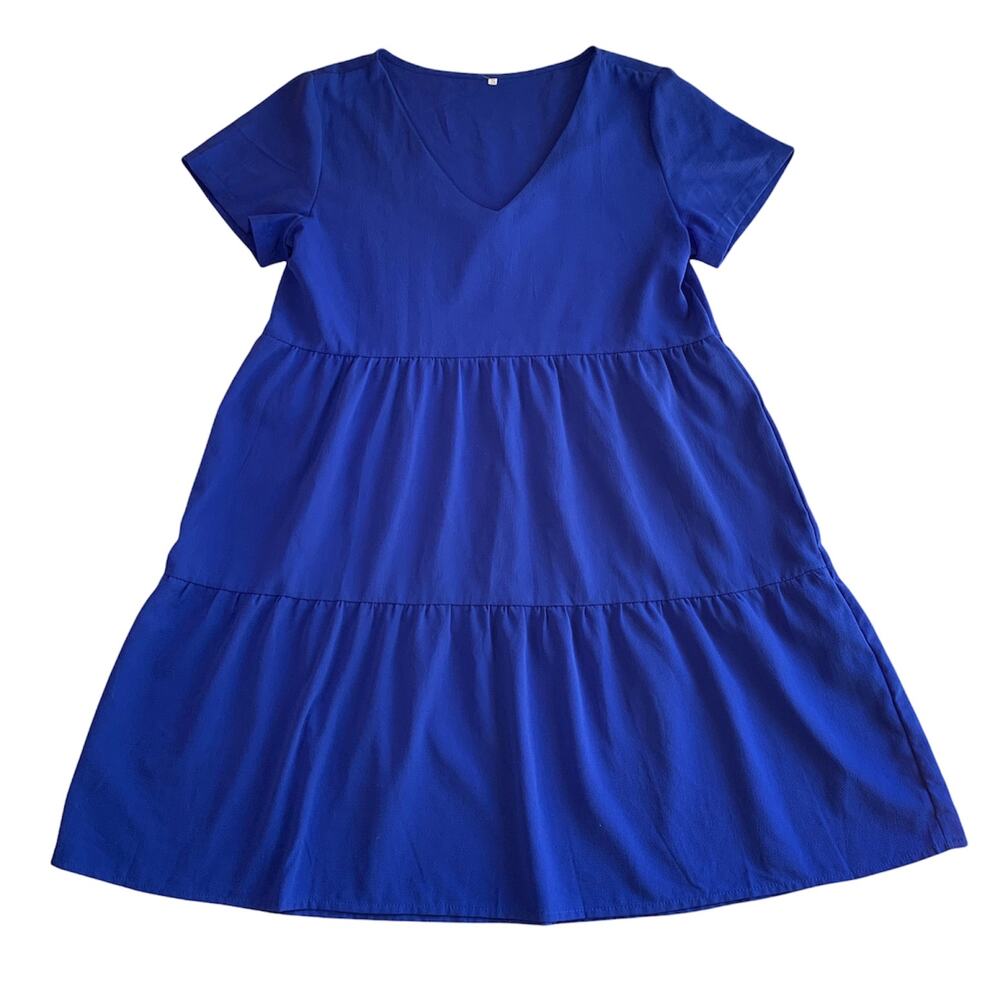 Blue A-Line Short Sleeve Mini Dress Small